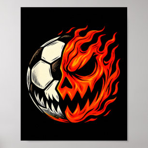 Halloween Soccer Ll Pumpkin Flame Scary Face Poster