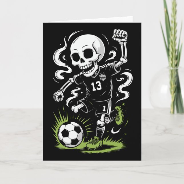 Halloween Soccer Skeleton Under Orange Moon _1  Card (Front)