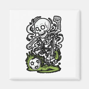 Halloween Soccer Skeleton Under Orange Moon Magnet