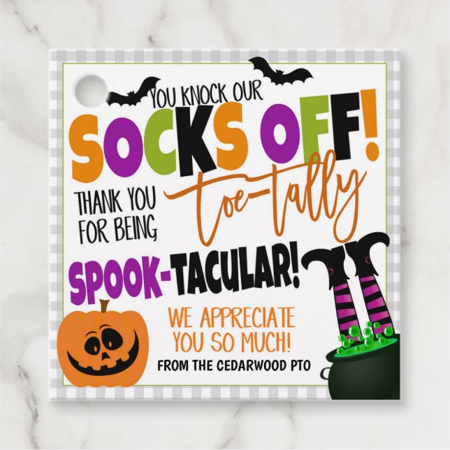 Halloween Sock Gift Tags Staff (Front)