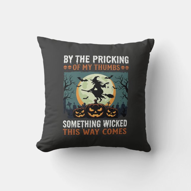 Halloween Something Wicked Witch Pumpkin Vintage Cushion (Front)