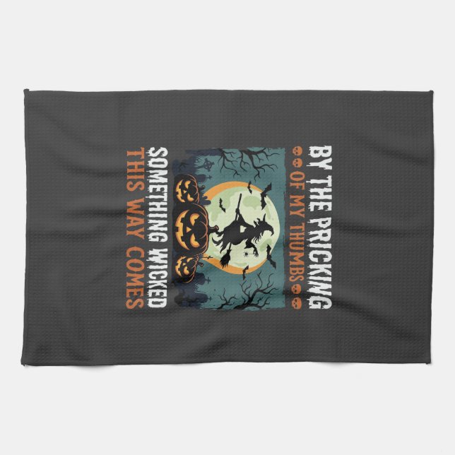 Halloween Something Wicked Witch Pumpkin Vintage Tea Towel (Horizontal)
