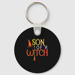 Halloween son of a witch hat and broomstick trick key ring
