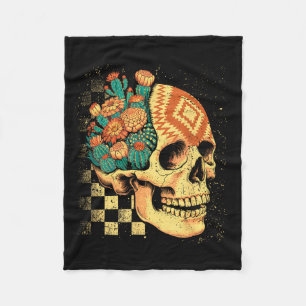 Halloween Southwest Skull Cactus Flowers Vintage Fleece Blanket