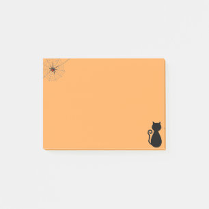 Halloween spider and black cat on orange post-it notes