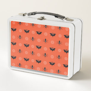 Halloween spider, bat & cobweb pattern metal lunch box