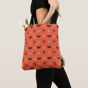 Halloween spider, bat & cobweb pattern tote bag