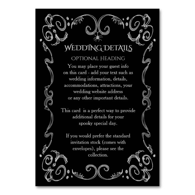 Halloween Spider Gothic Scroll Wedding Details Table Number (Front)