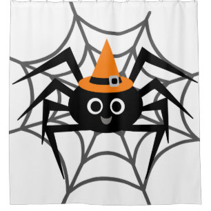 Halloween Spider in Orange Hat on Web Shower Curtain