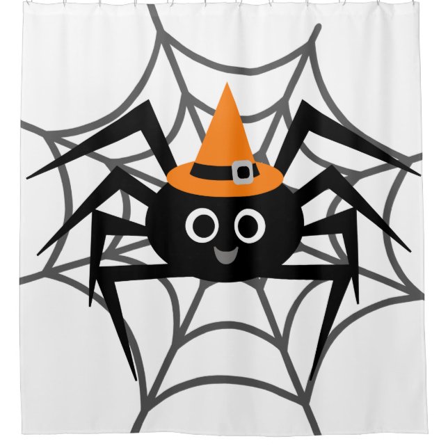 Halloween Spider in Orange Hat on Web Shower Curtain (Front)