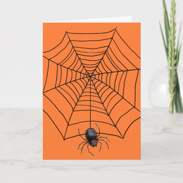 Halloween Spider on Orange Holiday Card (Front)