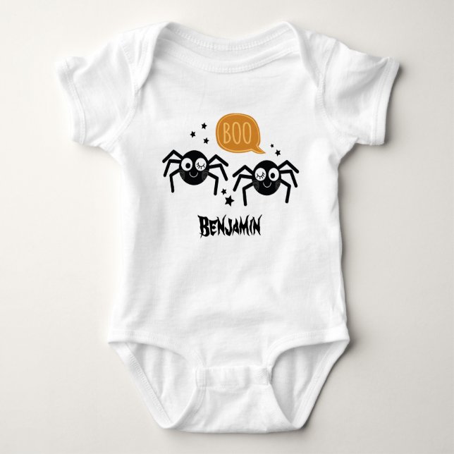 Halloween Spider Personalised Baby T-shirt Baby Bodysuit (Front)