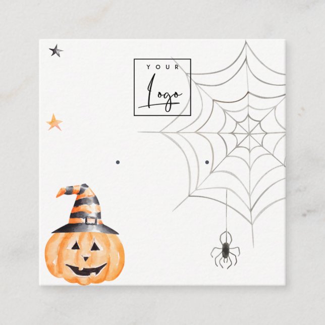 Halloween Spider Pumpkin Logo Stud Earring Display Square Business Card (Front)
