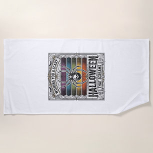 Halloween Spider Scary Retro Engraving Rainbow Web Beach Towel