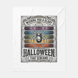 Halloween Spider Scary Retro Engraving Rainbow Web Fleece Blanket