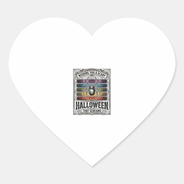 Halloween Spider Scary Retro Engraving Rainbow Web Heart Sticker (Front)