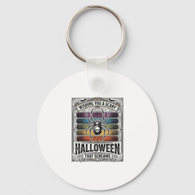 Halloween Spider Scary Retro Engraving Rainbow Web Key Ring (Front)