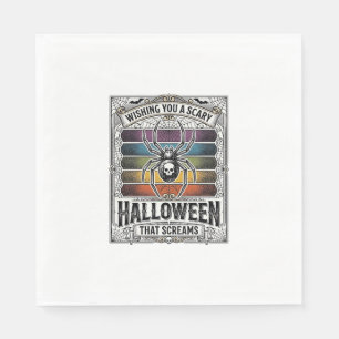 Halloween Spider Scary Retro Engraving Rainbow Web Napkin