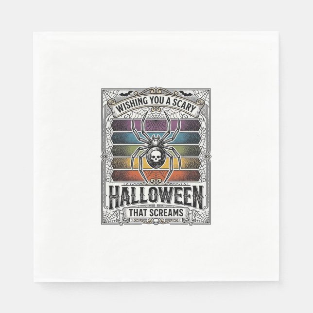 Halloween Spider Scary Retro Engraving Rainbow Web Napkin (Front)