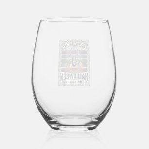 Halloween Spider Scary Retro Engraving Rainbow Web Stemless Wine Glass