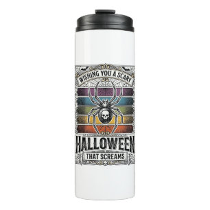 Halloween Spider Scary Retro Engraving Rainbow Web Thermal Tumbler