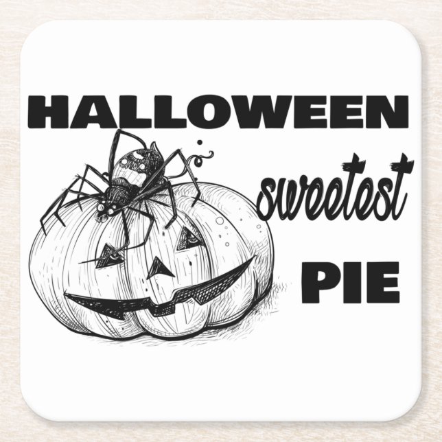 Halloween Spider Thinking Of Pumpkin Pie Square Paper Coaster (Front)