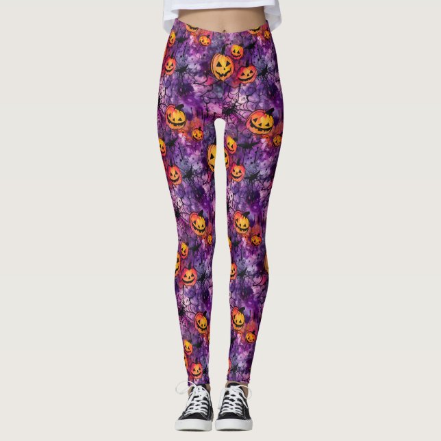 Halloween Spider Web and Jack O Lantern  Leggings (Front)