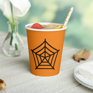 Halloween spider web black orange spooky paper cups