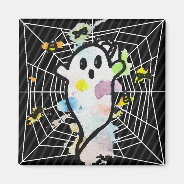 Halloween Spider Web Ghost Magnet (Front)