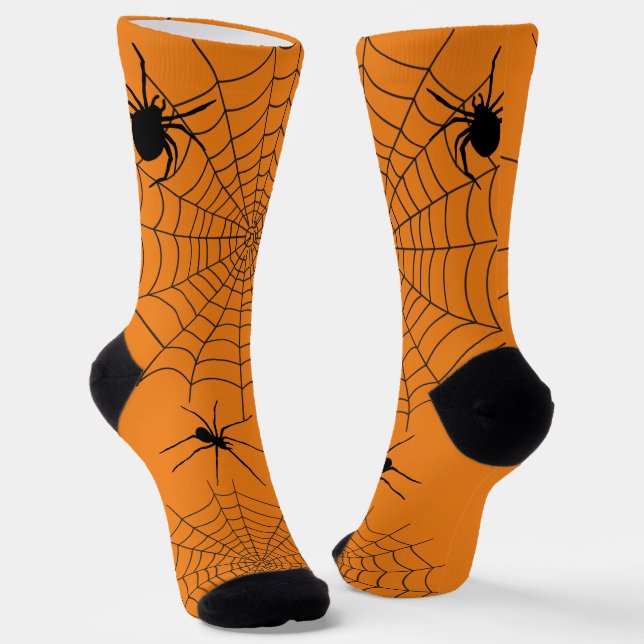 Halloween Spider Web Orange Party Socks (Angled)
