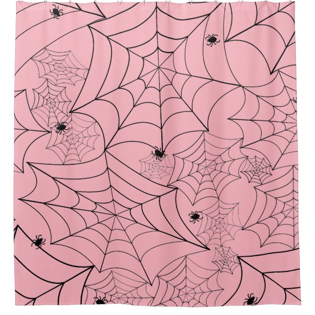 halloween spider web pastel pink spiderweb shower curtain (Front)
