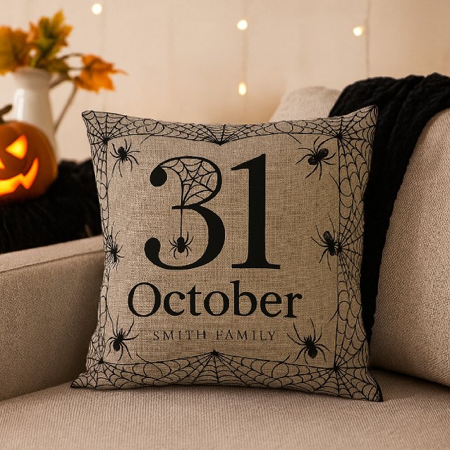 Halloween Spider Web Personalised October 31 Cushion (Creator Uploaded)