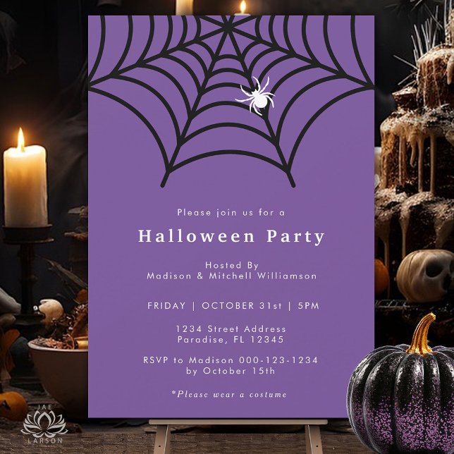 Halloween Spider Web Spooky Modern Purple Party Invitation (Creator Uploaded)