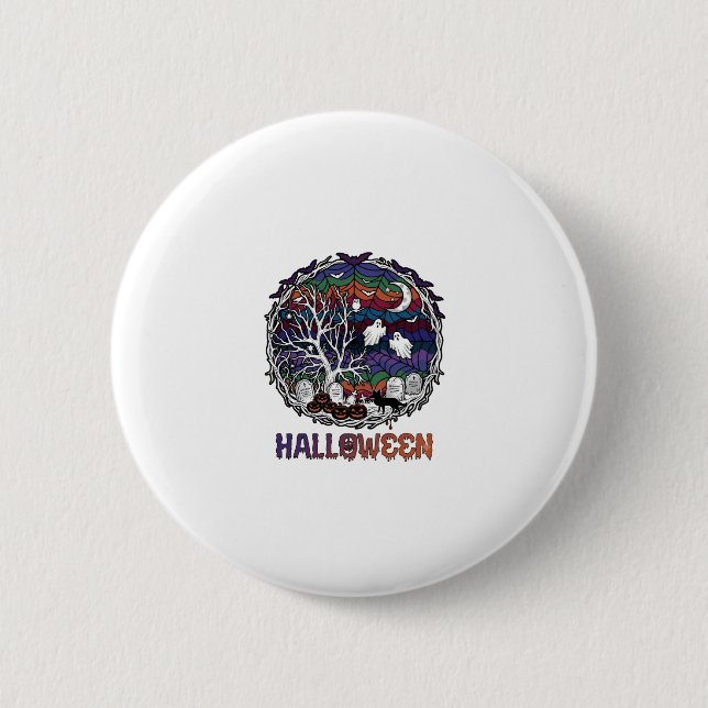 Halloween Spider Web Tree Ghosts Pumpkins Tombston 6 Cm Round Badge (Front)