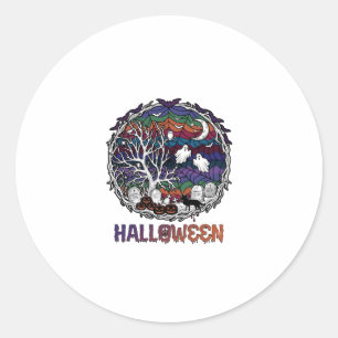 Halloween Spider Web Tree Ghosts Pumpkins Tombston Classic Round Sticker