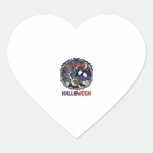Halloween Spider Web Tree Ghosts Pumpkins Tombston Heart Sticker (Front)