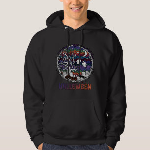 Halloween Spider Web Tree Ghosts Pumpkins Tombston Hoodie