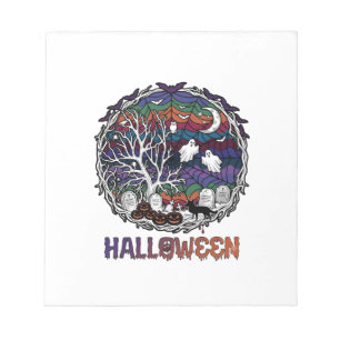 Halloween Spider Web Tree Ghosts Pumpkins Tombston Notepad
