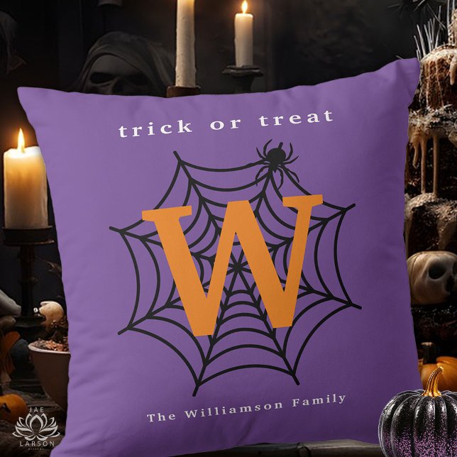 Halloween Spider Web Trick or Treat Monogram Cushion (Creator Uploaded)