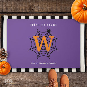 Halloween Spider Web Trick or Treat Monogram Doormat