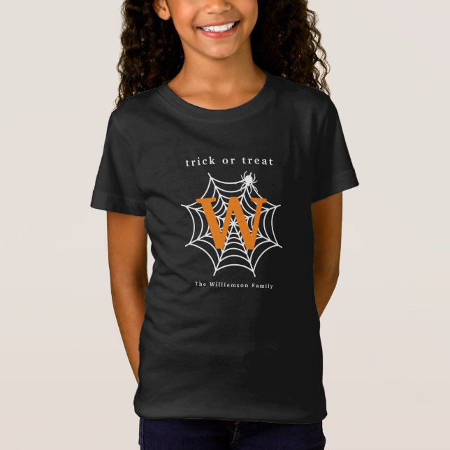 Halloween Spider Web Trick or Treat Monogram  T-Shirt (Front)