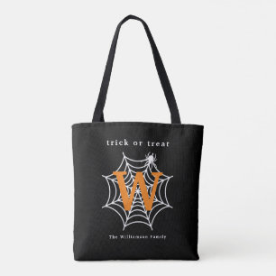 Halloween Spider Web Trick or Treat Monogram Tote Bag