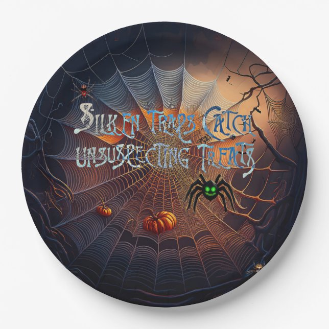 Halloween Spider Web Trick or Treats Paper Plate (Front)