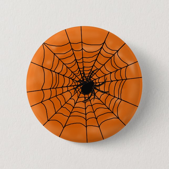 Halloween Spider Web with Spider on Orange 6 Cm Round Badge (Front)
