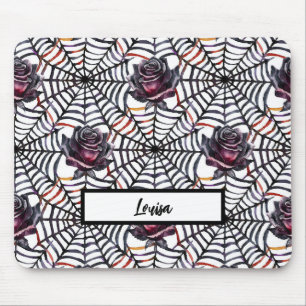 HALLOWEEN SPIDER WEBS & BLACK ROSES MOUSE PAD