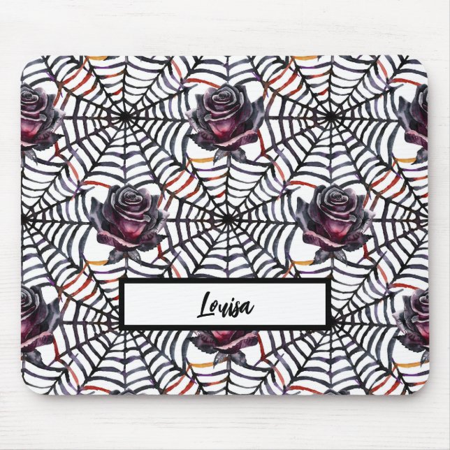 HALLOWEEN SPIDER WEBS & BLACK ROSES MOUSE PAD (Front)
