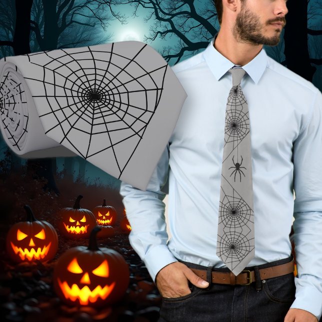 Halloween Spider Webs Grey Neck Tie (Creator Uploaded)