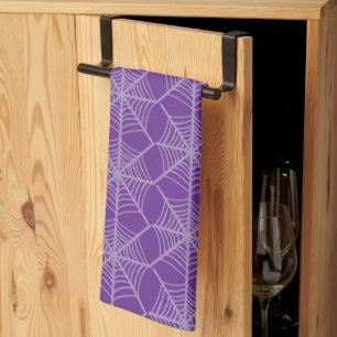 Halloween Spider Webs in Purple and White  Tea Towel