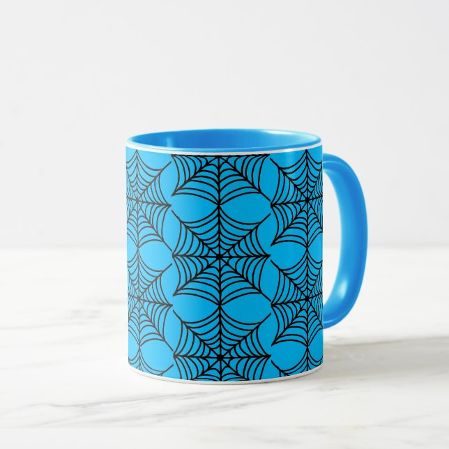Halloween Spider Webs on Blue Mug (Front Right)