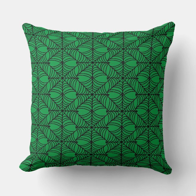 Halloween Spider Webs on Green Cushion (Front)